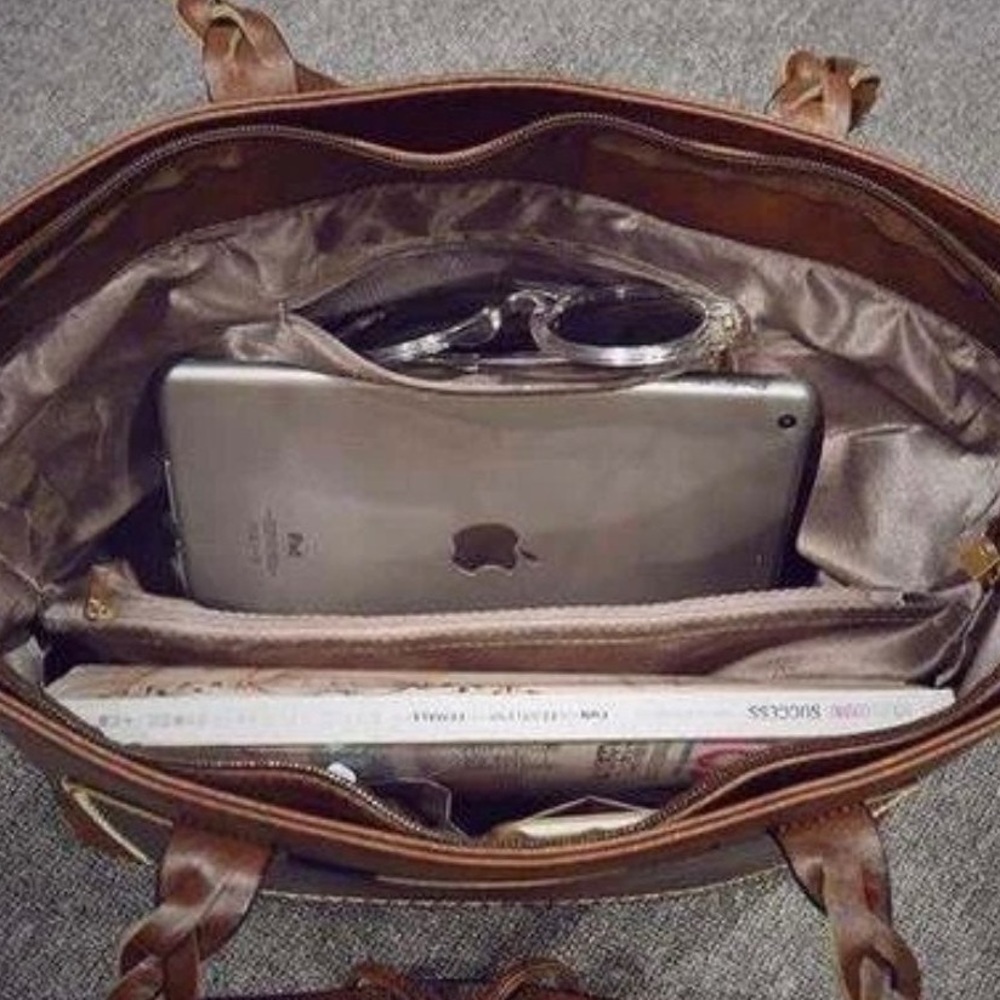*BROWN* Weimeibaige Vegan Leather Tote Bag, Large - Picture 12 of 16